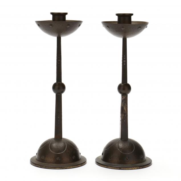 pair-of-arts-crafts-hammered-brass-candlesticks