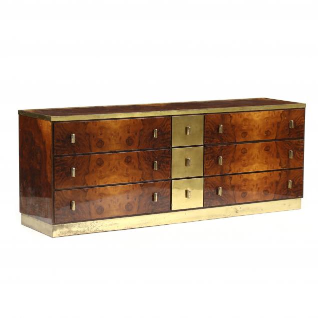 manner-of-willy-rizzo-burl-wood-and-brass-triple-dresser