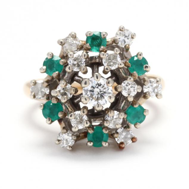 white-gold-diamond-and-emerald-cluster-ring