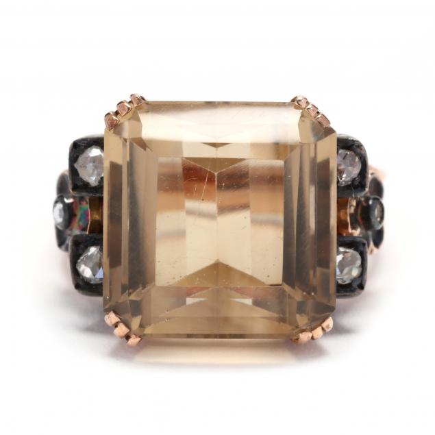 vintage-rose-gold-smoky-quartz-and-diamond-ring