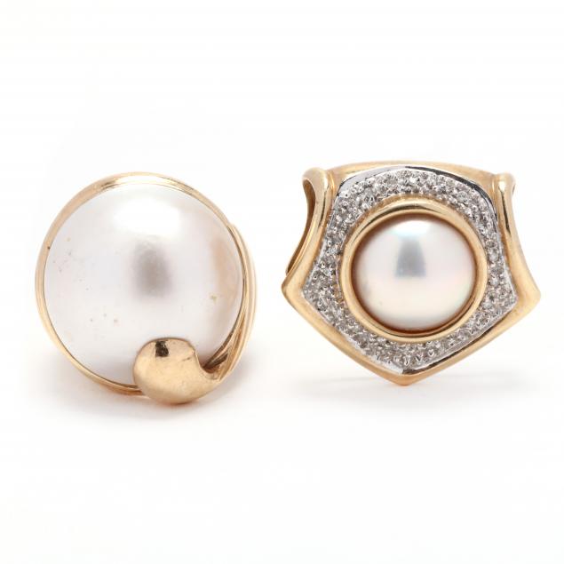 a-gold-and-mabe-pearl-ring-and-a-gold-mabe-pearl-and-diamond-slide