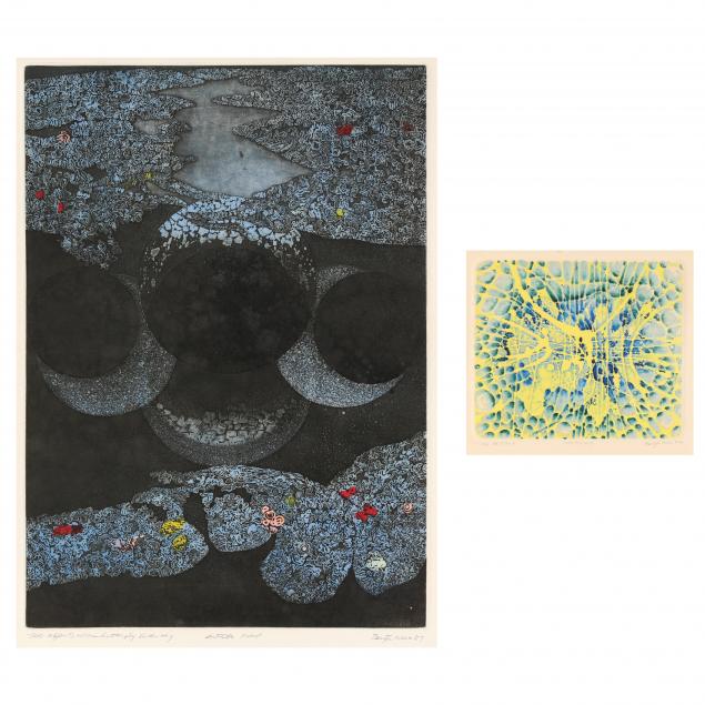 denji-noma-japanese-1935-2005-two-abstract-woodblock-prints