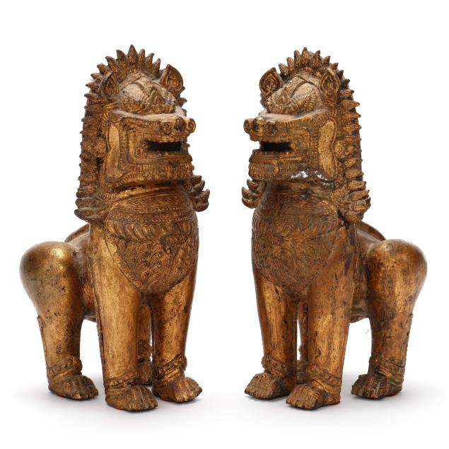 a-pair-of-gilt-metal-tibetan-lions