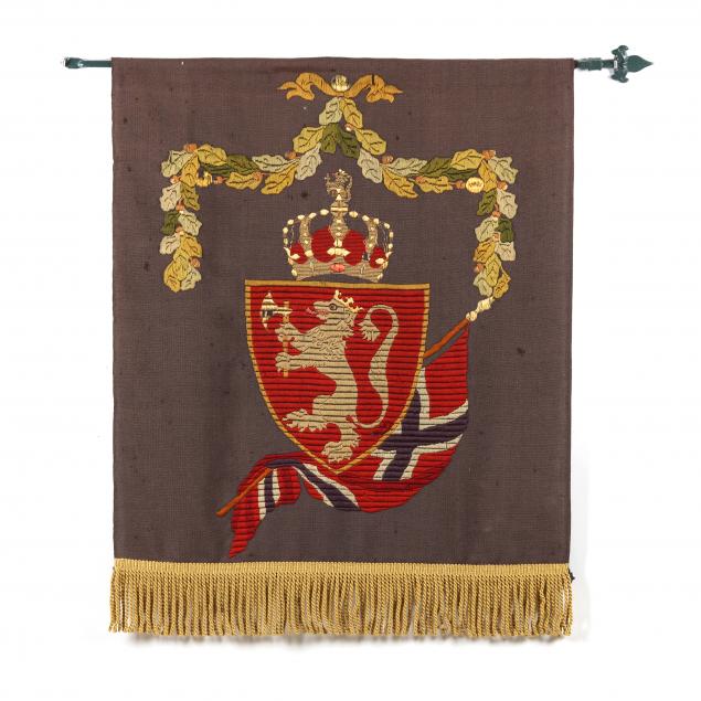 vintage-embroidered-heraldic-wall-hanging