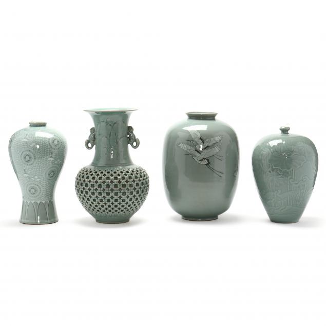 four-contemporary-korean-celadon-vases