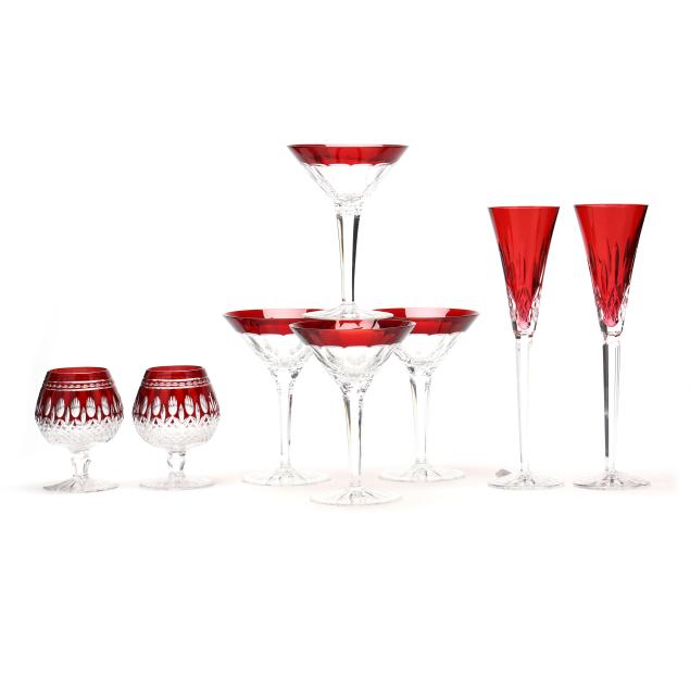 eight-pieces-of-ruby-and-clear-waterford-crystal