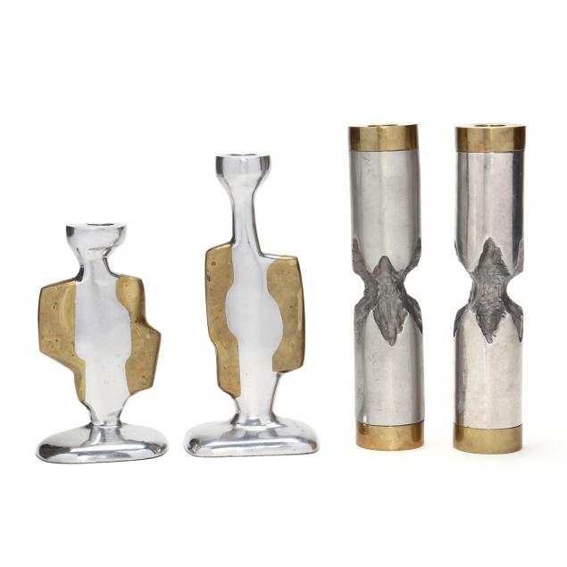 four-david-marshall-disenos-brutalist-mixed-metals-candlesticks