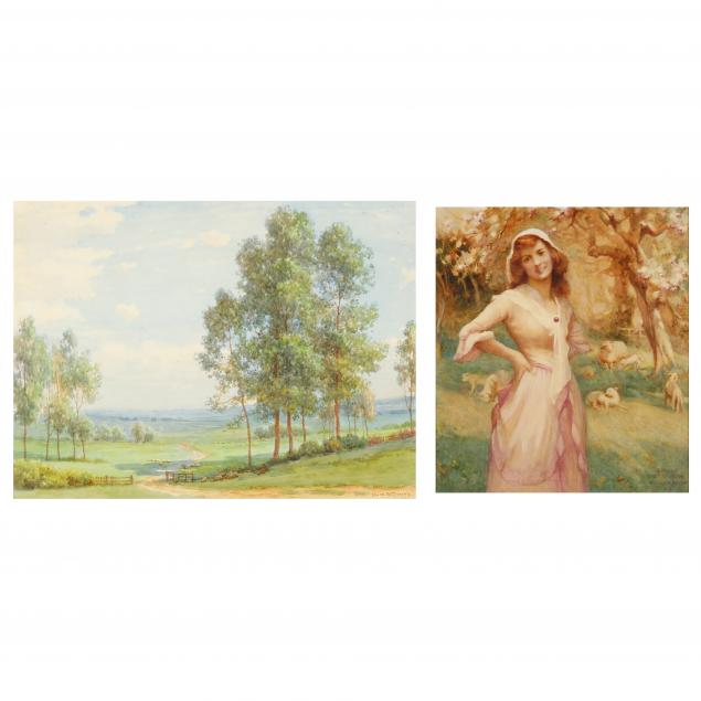 two-antique-english-springtime-watercolor-paintings