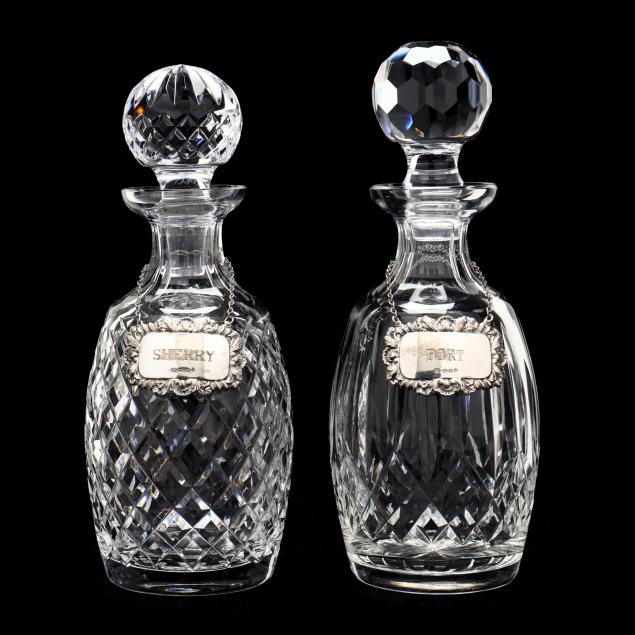 two-waterford-crystal-decanters-with-elizabeth-ii-siiver-tags
