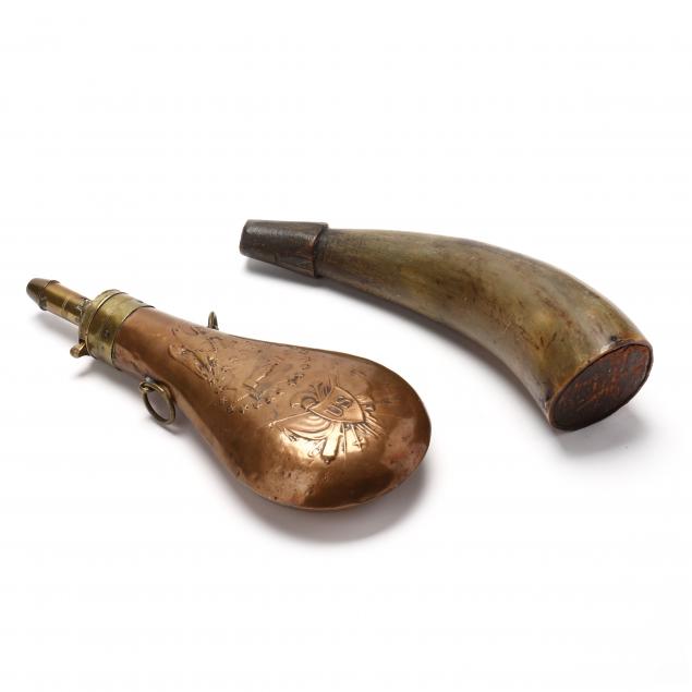 batty-peace-powder-flask-and-a-19th-century-plain-powder-horn
