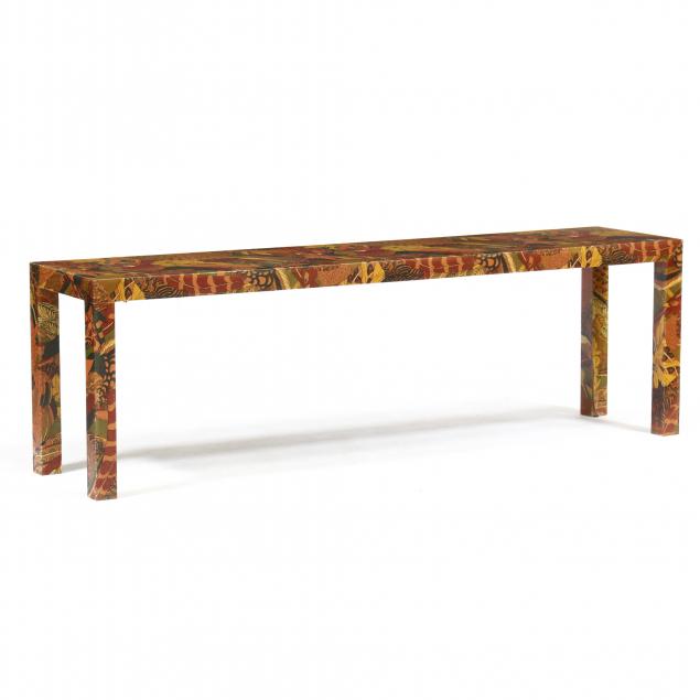 vintage-fabric-covered-parsons-table