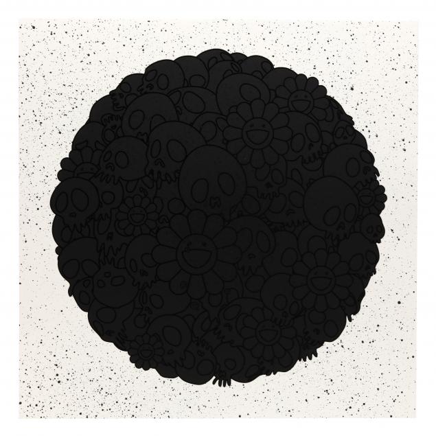 takashi-murakami-japanese-b-1962-i-black-flowers-and-skulls-round-tm-kk-for-blm-i