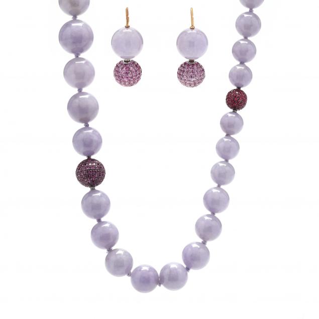 lavender-jadeite-bead-and-pink-sapphire-necklace-and-earrings