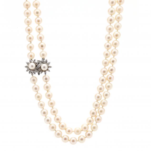 double-strand-pearl-necklace-with-white-gold-and-diamond-clasp