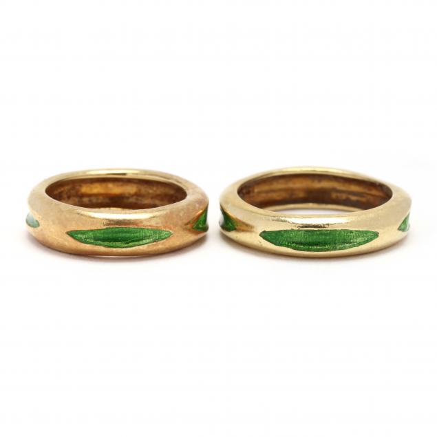 two-gold-and-green-enamel-bands