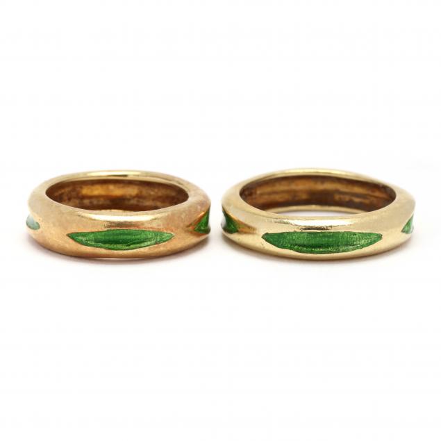 two-gold-and-green-enamel-bands