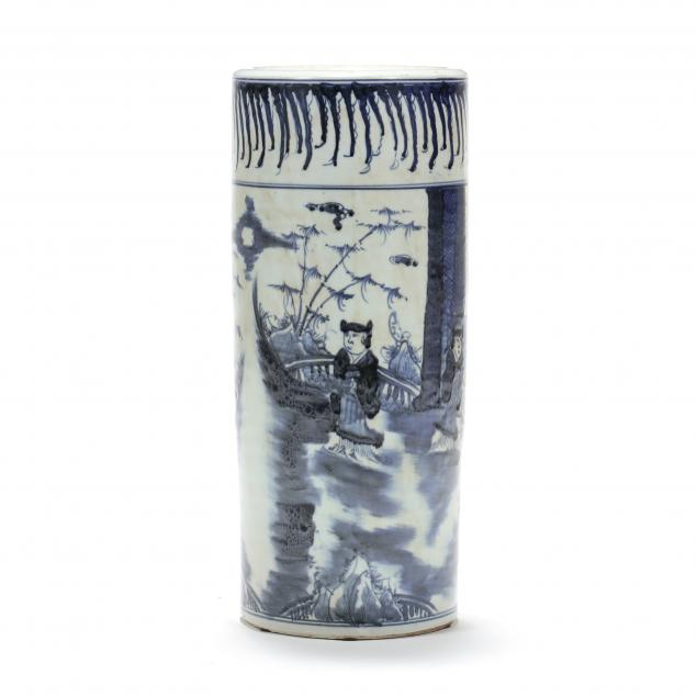 an-asian-blue-and-white-porcelain-umbrella-stand
