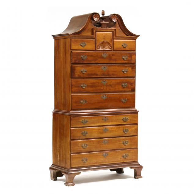 new-england-chippendale-cherry-bonnet-top-chest-on-chest