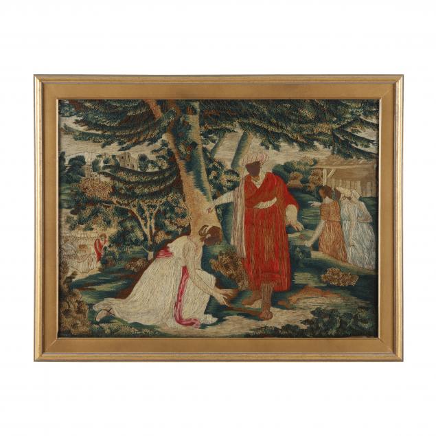antique-framed-continental-needlepoint-of-biblical-scene