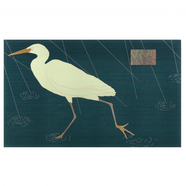 a-large-contemporary-japanese-print-of-a-crane