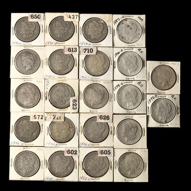 twenty-two-22-mostly-circulated-morgan-and-peace-silver-dollars