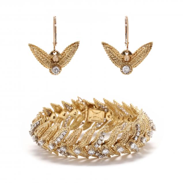 gold-and-diamond-bracelet-and-earrings