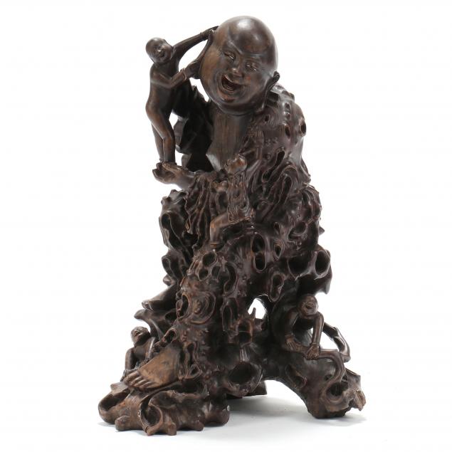 a-chinese-rootwood-sculpture-of-budai-with-children