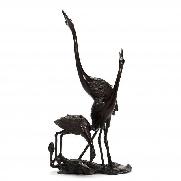 a-japanese-bronze-group-of-cranes
