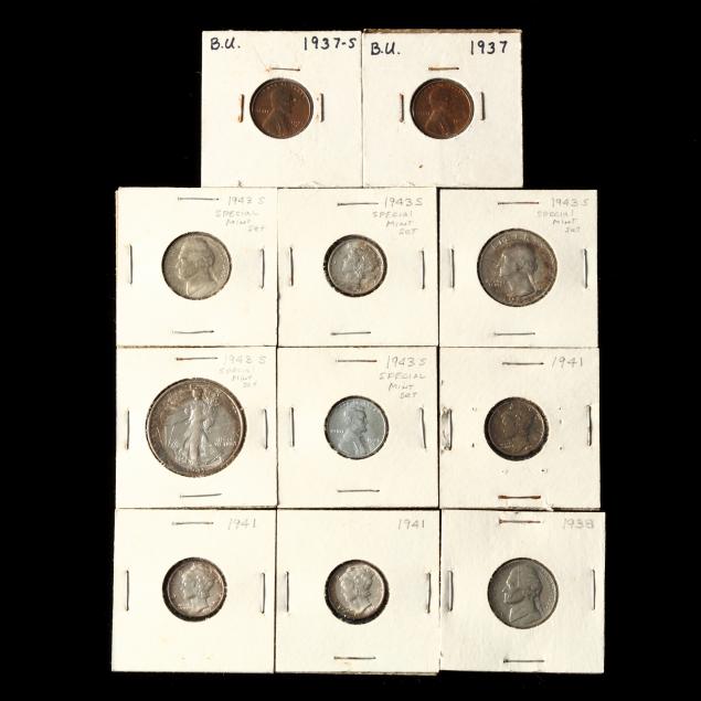 grouping-of-eleven-11-world-war-ii-era-mint-state-coins