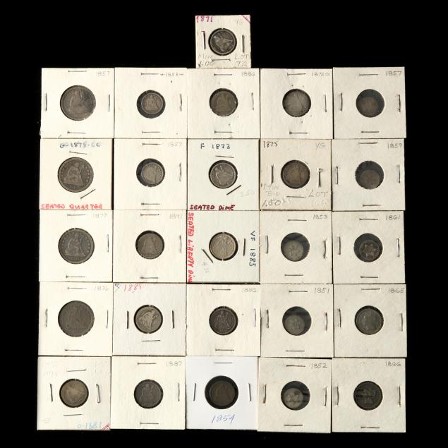 eighteen-18-liberty-seated-coins-and-eight-8-three-cent-pieces