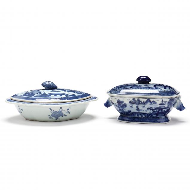 two-chinese-blue-and-white-export-porcelain-blue-canton-style-covered-serving-dishes