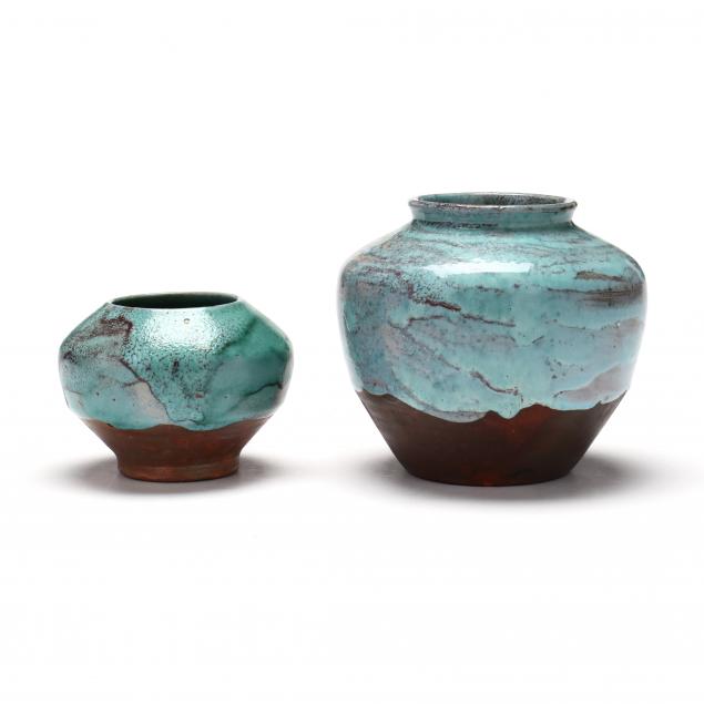jugtown-pottery-nc-two-chinese-blue-glazed-low-vases