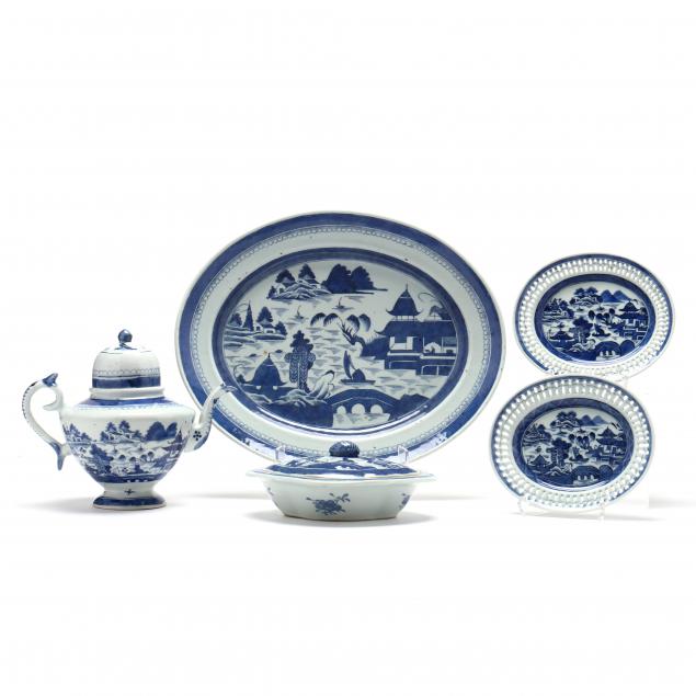 a-collection-of-chinese-export-blue-canton-porcelain-servingware