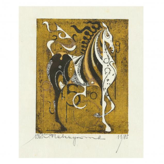 tadashi-nakayama-japanese-1927-2014-woodblock-print-of-a-horse