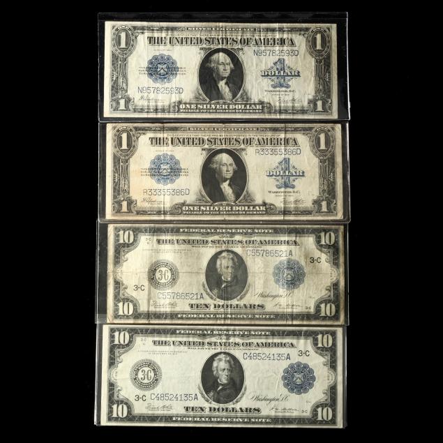 two-large-size-federal-reserve-notes-and-two-large-size-silver-certificates