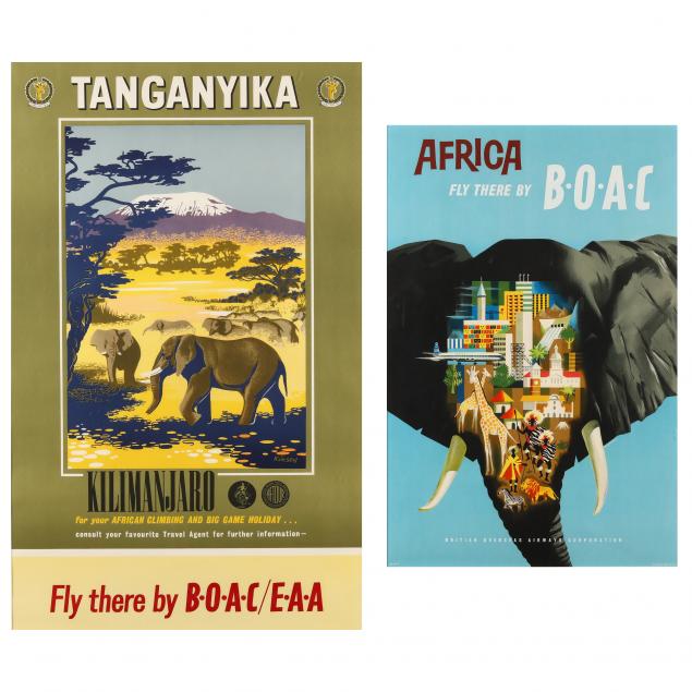 two-mid-century-fly-boac-africa-advertising-posters