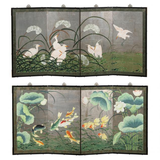 a-pair-of-four-panel-asian-screens-with-koi-and-egrets