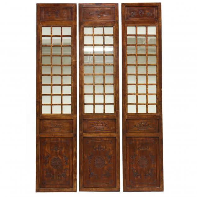three-chinese-carved-wooden-door-panels-with-mirrors