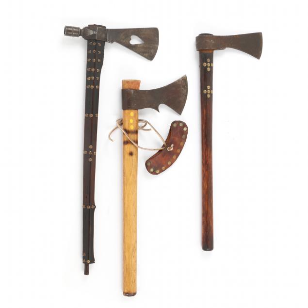 pipe-tomahawk-and-two-utilitarian-colonial-style-hatchets