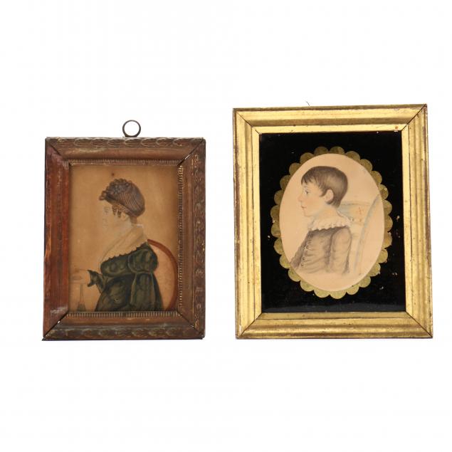 two-antique-watercolor-portrait-miniatures-in-profile