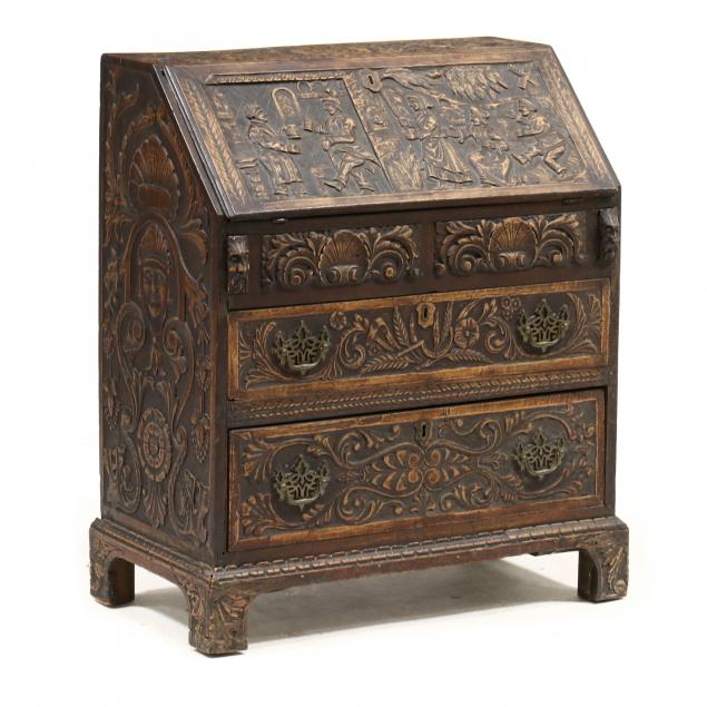 antique-jacobean-style-carved-oak-slant-front-desk