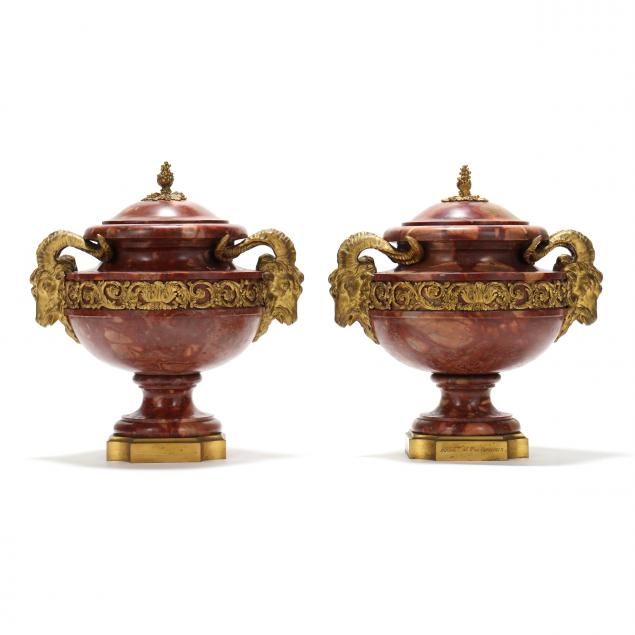 a-fine-pair-of-maison-boudet-marble-and-bronze-dore-ram-head-covered-urns