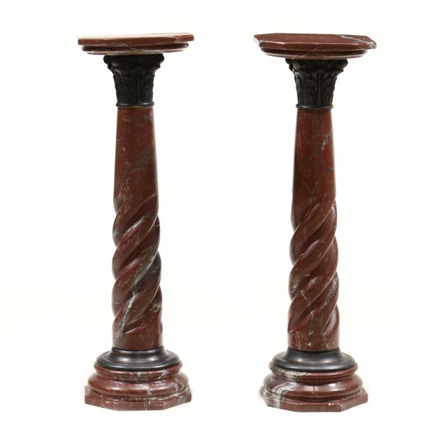 pair-of-rouge-marble-column-pedestals