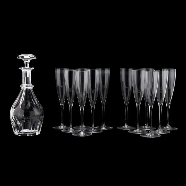 baccarat-crystal-decanter-and-twelve-champagne-flutes