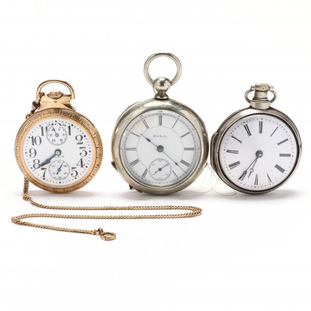 three-antique-open-face-pocket-watches
