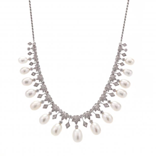 white-gold-diamond-and-pearl-fringe-necklace