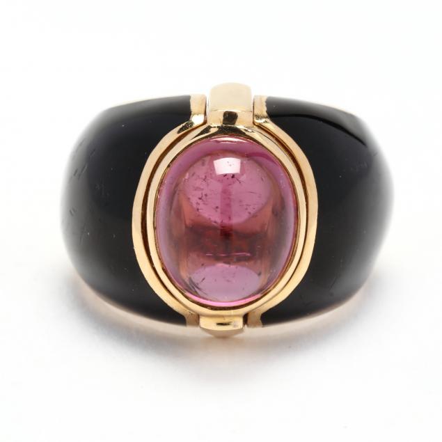 gold-pink-tourmaline-and-enamel-ring