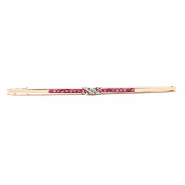 vintage-gold-synthetic-ruby-and-diamond-bar-brooch-british