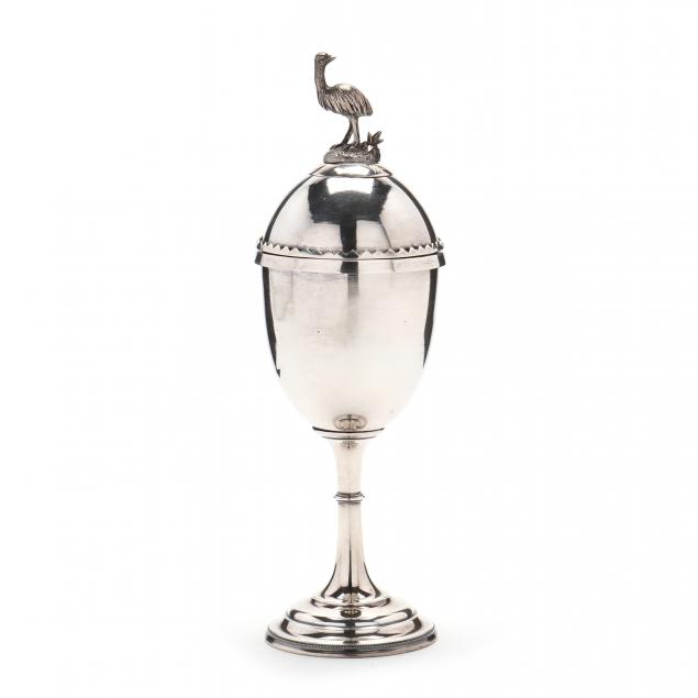 an-antique-sterling-silver-goblet-and-cover-with-emu-motif