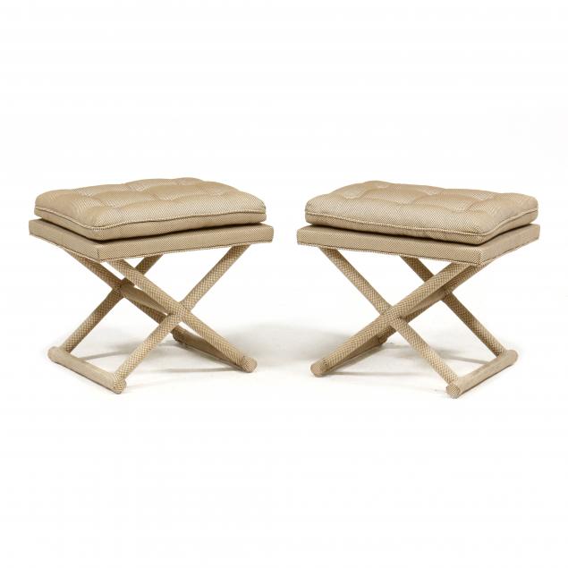 pair-of-contemporary-x-stretcher-upholstered-stools